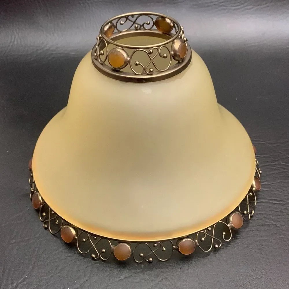 Party Light Votive Holder With Shade Gold Brass Amber Stones 12 1/2 Inches Tall